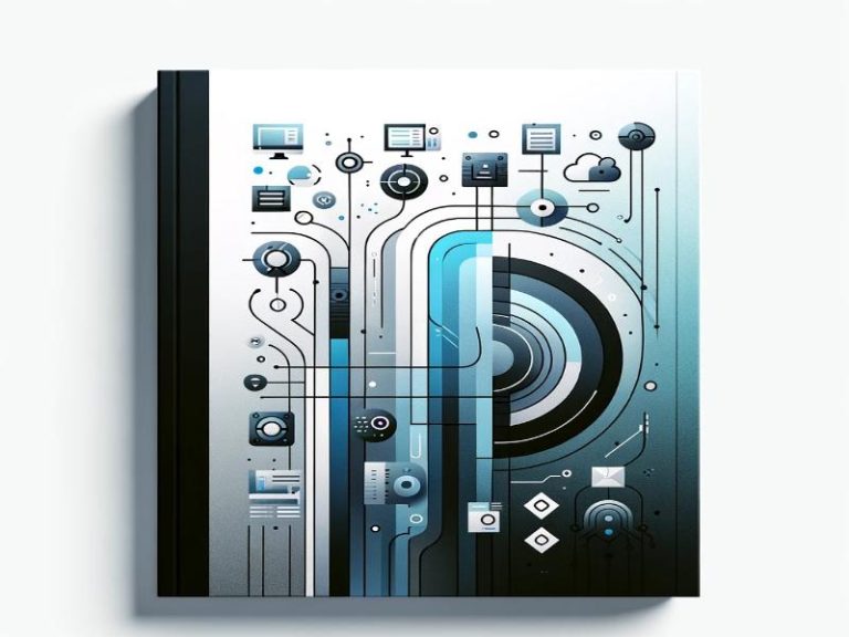 Abstract icons representing computer problems on a minimalist white background, featuring symbols for software bugs, hardware failures, and network issues, in a color palette of blue, grey, and green.